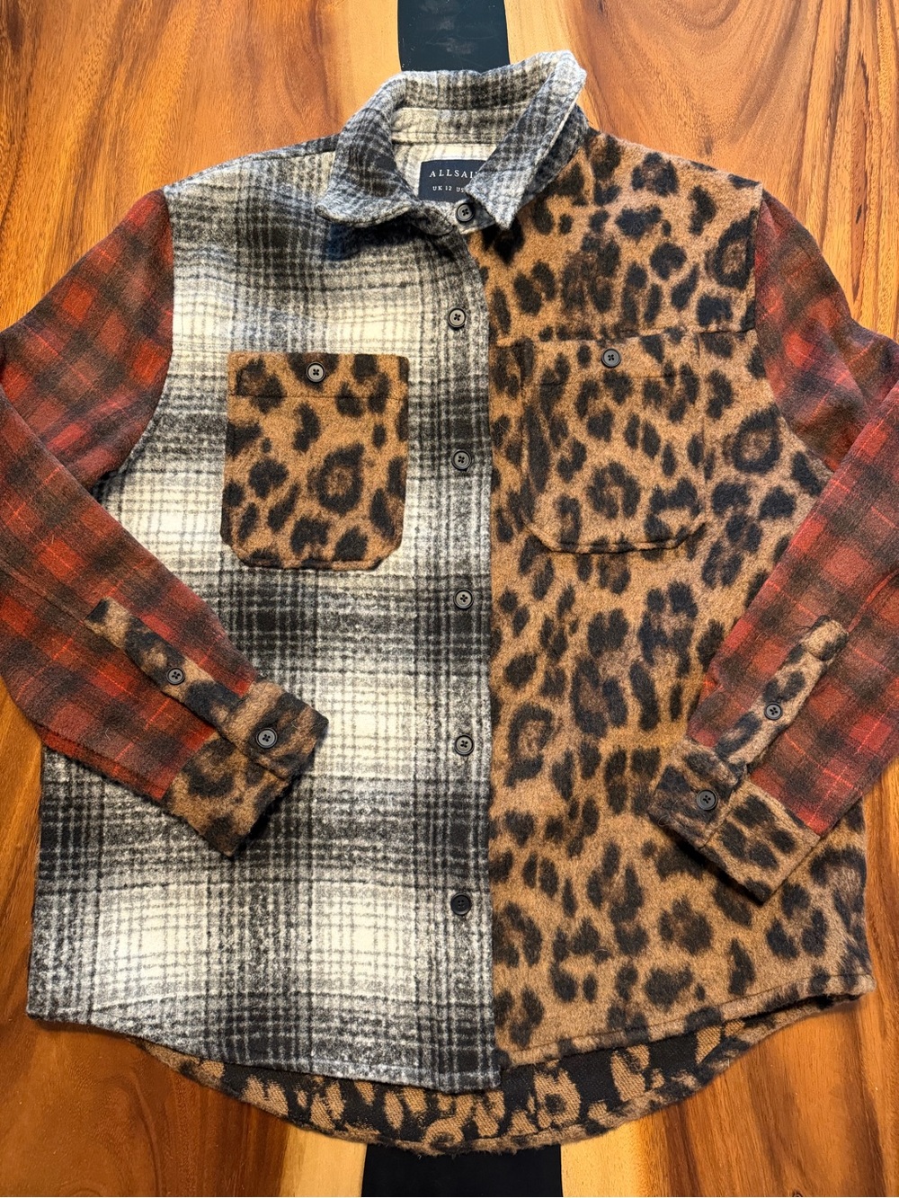 All Saints Mixed-Pattern Button-Up Shirt Jacket